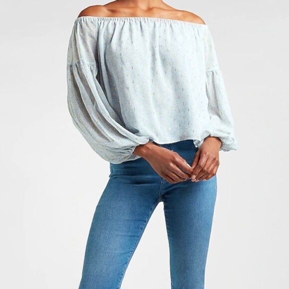 EXPRESS | Floral Metallic Off The Shoulder Top P516 - Picture 1 of 9